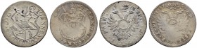 SCHWEIZ. Basel. Bistum Basel. Johann Konrad II. von Reinach-Hirzbach, 1705-1737. Batzen 1733, Pruntrut. (2 Varianten). Gerippter Rand. Mich. 195, 196....