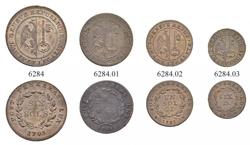 SCHWEIZ. Genf/Genève. Stadt und Kanton Genf. 6 Sols 1795, Genf. (ohne Mzz.). 3 S...