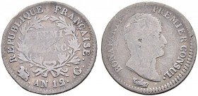 SCHWEIZ. Genf/Genève. Französische Prägungen. 1/2 Franc an 12 (1803), Genf. Portrait von Napoleon als Premier Consul nach links. Mzz. G. Feiner Ketten...