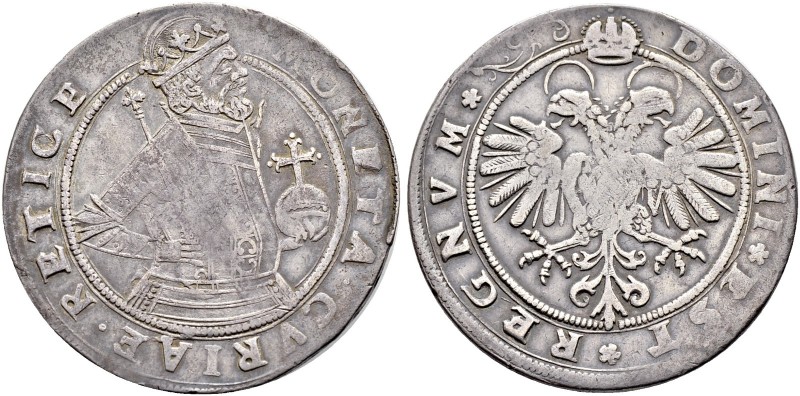 SCHWEIZ. Graubünden. Chur, Stadt. Taler o. J. / ND, Chur. Hüftbild des hl. Luziu...