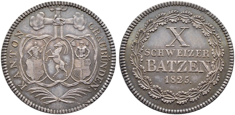 SCHWEIZ. Graubünden. Graubünden, Kanton. 10 Batzen 1825, Bern. Kl. Mzz. N in der...