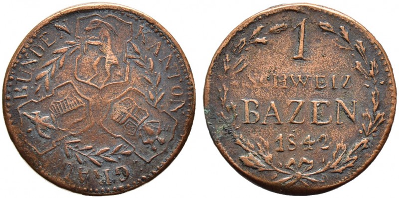 SCHWEIZ. Graubünden. Graubünden, Kanton. Batzen 1842, Genf. Zeitgenössische Fäls...