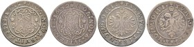 SCHWEIZ. Schwyz. Örtli 1672, Schwyz. Geschweiftes und damasziertes Wappen zwischen zwei Sternchen. Je eine Variante mit rück­seitigem Doppeladler mit ...