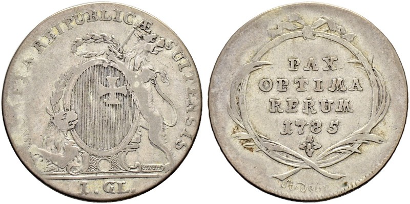SCHWEIZ. Schwyz. Gulden 1785, Schwyz. Rv. Unten Münzmeistername (kursiv geschrie...