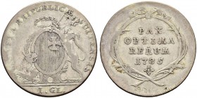 SCHWEIZ. Schwyz. Gulden 1785, Schwyz. Rv. Unten Münzmeistername (kursiv geschrieben) Stedelin. Verzierter Rand. 10.59 g. Wielandt (Schwyz) 100. D.T. 5...