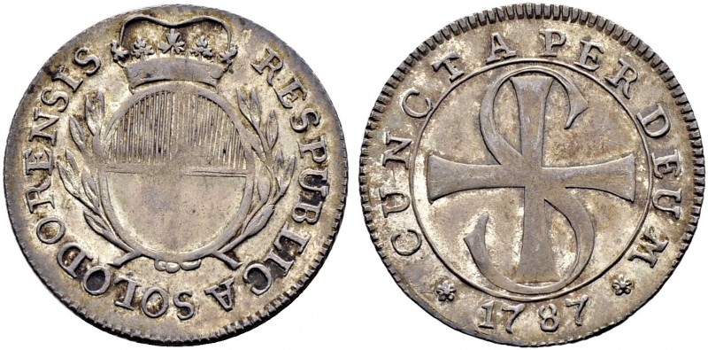 SCHWEIZ. Solothurn. Stadt und Kanton. 20 Kreuzer 1787, Solothurn. Schräg gerippt...