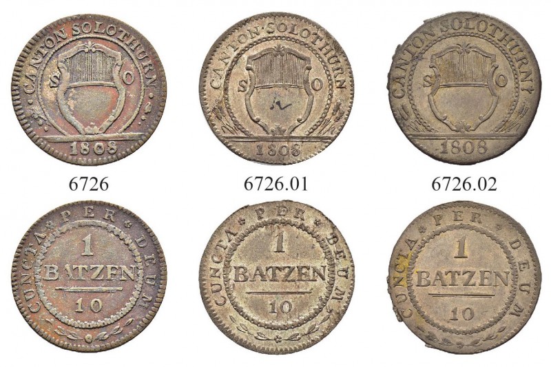 SCHWEIZ. Solothurn. Stadt und Kanton. Batzen 1808, Solothurn. Drei Vorderseitenv...