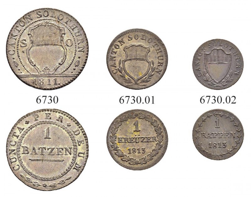 SCHWEIZ. Solothurn. Stadt und Kanton. Batzen 1811, Solothurn. Kreuzer 1813 & Rap...