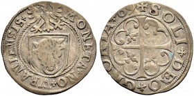 SCHWEIZ. Uri. Batzen 1569 (1607), Altdorf. Grosses spanisches Urnerwappen, darüber ein Adler nach links. Rv. Grosses Batzenkreuz, die mindere Jahresza...