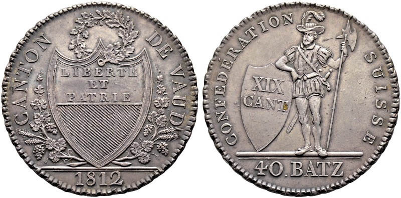 SCHWEIZ. Waadt/Vaud. Kanton. 40 Batzen 1812, Lausanne. Laubrand. 29.25 g. Jaeger...