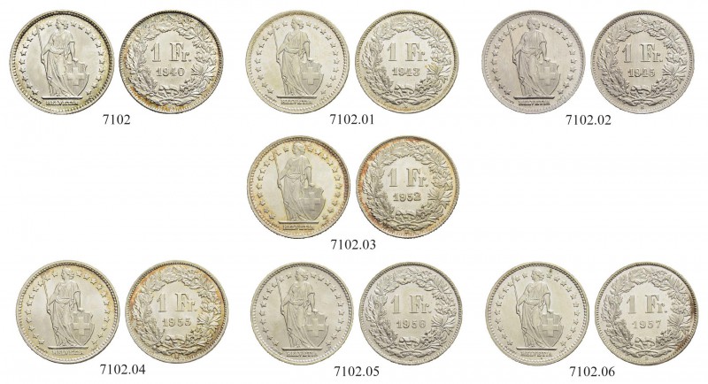 SCHWEIZ. Eidgenossenschaft. 1 Franken 1940, Bern. 1 Franken 1943. 1 Franken 1945...