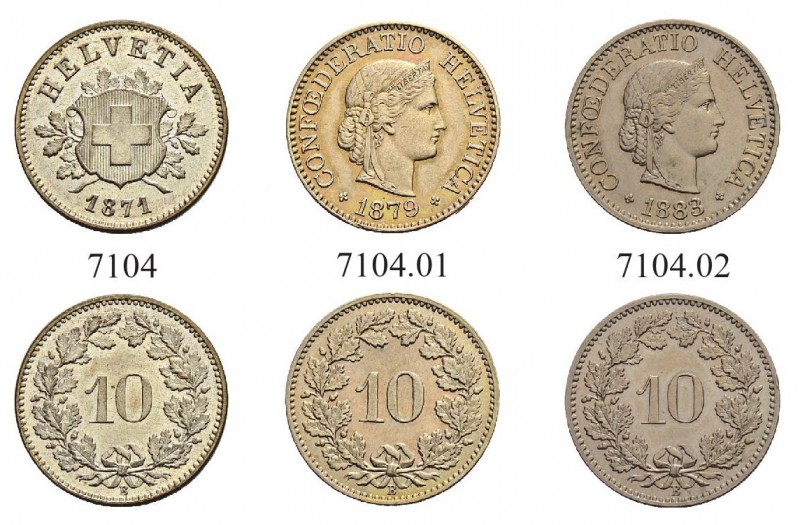 SCHWEIZ. Eidgenossenschaft. 10 Rappen 1871, Bern. 10 Rappen 1879 & 10 Rappen 188...