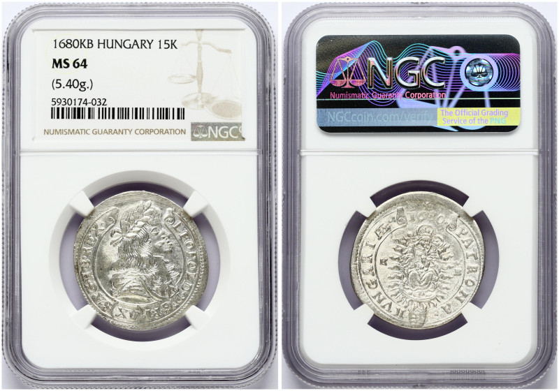 Holy Roman Empire, Hungary. Leopold I (1657-1705). 15 Kreuzer 1680 KB. Silver 5....