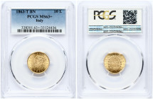 Italy 10 Lire 1863 T PCGS MS 63+