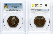 Liberia 1 Cent 1847 PCGS PR 63 BN ONLY 3 COINS IN HIGHER GRADE