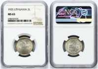 Lithuania 2 Litu 1925 NGC MS 65 ONLY ONE COIN IN HIGHER GRADE