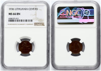 Lithuania 1 Centas 1936 NGC MS 66 BN TOP POP