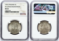 Lithuania 5 Litai 1936 Basanavicius NGC MS 65