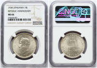 Lithuania 10 Litu 1938 Smetona - Republic 20 Years NGC MS 66 TOP POP