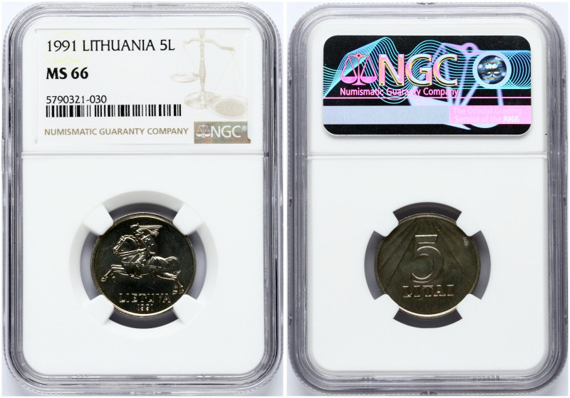 Lithuania. 5 Litai 1991. Copper-nickel. KM-93. NGC MS 66
Estimate: EUR 450 - 60...
