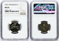 Lithuania 5 Litai 1991 NGC MS 66