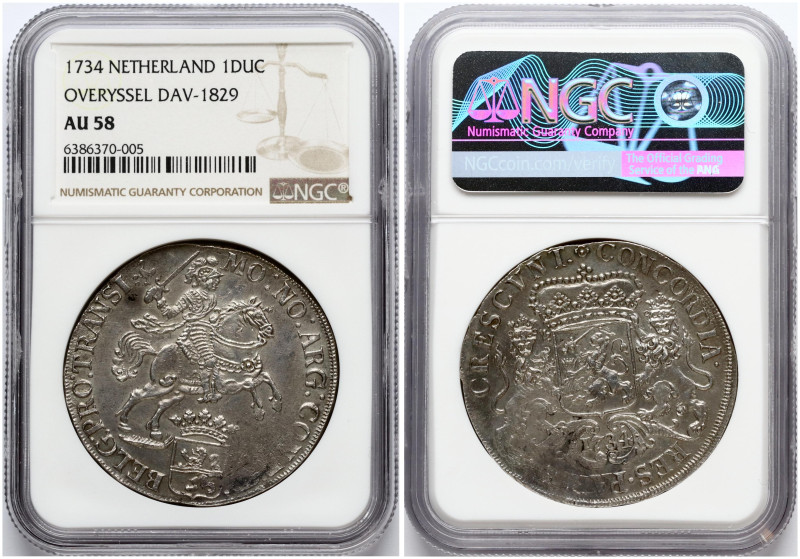 Netherlands, Overijssel. Ducaton 1734 Silver Rider. Silver. Dav. 1829; KM- 80. N...