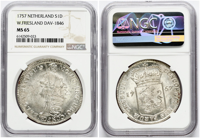 Netherlands, West Friesland. Silver Ducat 1757. Silver. Dav. 1846. NGC MS 65 TOP...