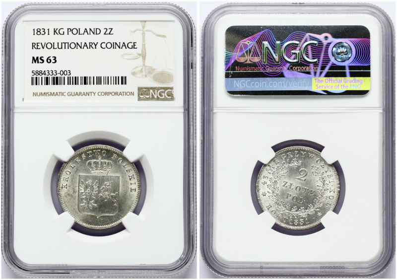 2 Zlote 1831 KG Uprising. Silver. Kop. 2748 (R1); Bitkin PV4. NGC MS 63
Estimat...
