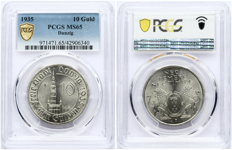 Danzig (Gdansk) Free City. 10 Gulden 1935. Nickel. Parchimowicz 69; KM 159. PCGS...