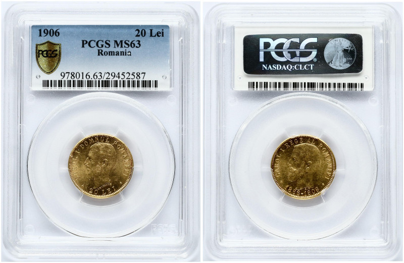 Romania. Carol I (1881-1914). 20 Lei 1906 40 years of reign of Carol I. Gold. Fr...
