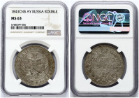 Russia Rouble 1843 СПБ-АЧ NGC MS 63