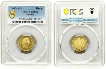 Sweden Ducat 1843 AG PCGS MS63 ONLY 2 COINS IN HIGHER GRADE