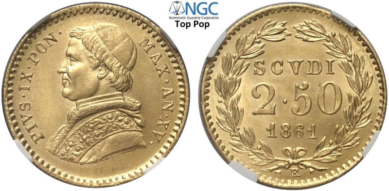 Roma, Pio IX (1846-1870), 2,50 Scudi 1861-XV, Au mm 19 g 4,33 una moneta eccezio...
