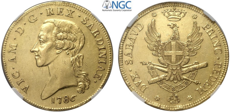 Savoia, Vittorio Amedeo III (1773-1796), Carlino da 5 Doppie 1786, RR Au mm 40 g...