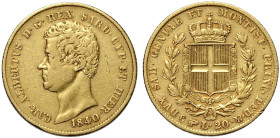 Savoia, Carlo Alberto (1831-1849), 20 Lire 1840 Torino, Rara Au mm 21 g 6,42 q.BB