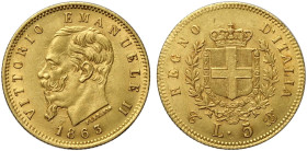 Regno d'Italia, Vittorio Emanuele II (1861-1878), 5 Lire 1863, Au mm 17 g 1,61 segnetto al rovescio, q.SPL