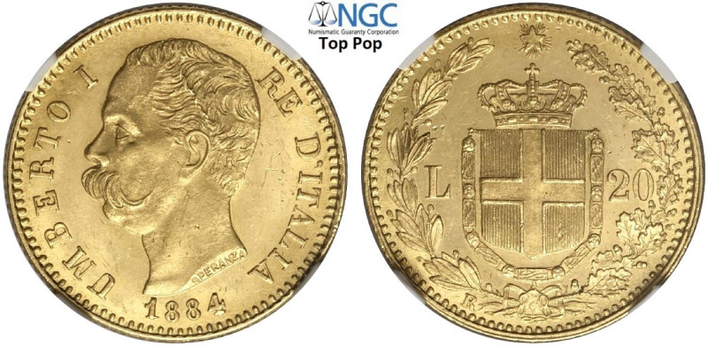 Regno d'Italia, Umberto I (1878-1900), 20 Lire 1884, RR Au mm 21 g 6,45 alta con...