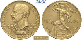 Regno d'Italia, Vittorio Emanuele III (1900-1943), 100 Lire 1925 Prova, RRRR Pag-159 Au mm 35 g 32,26 in Slab NGC PF62 Matte