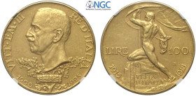 Regno d'Italia, Vittorio Emanuele III (1900-1943), 100 Lire 1925, Rara Au mm 35 g 32,26 in Slab NGC PF58 Matte