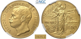 Regno d'Italia, Vittorio Emanuele III (1900-1943), 50 Lire 1911 Prova, RRRR Pag-169 Au mm 28 g 16,13 in Slab NGC MS61