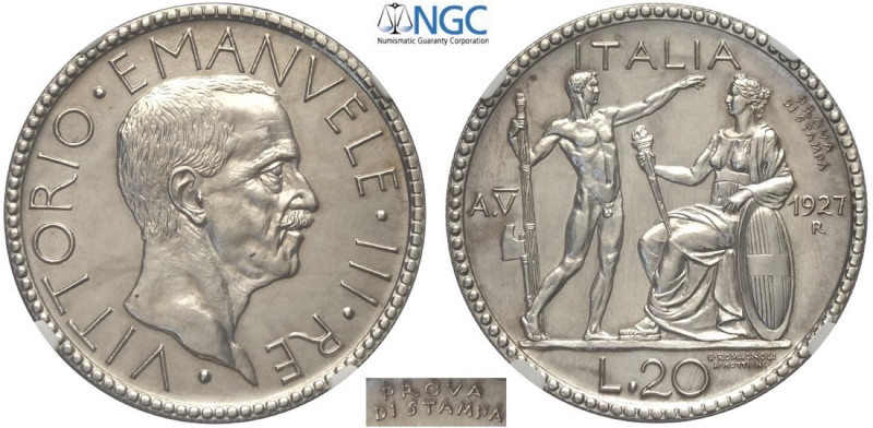 Regno d'Italia, Vittorio Emanuele III (1900-1943), 20 Lire 1927 anno V Prova di ...