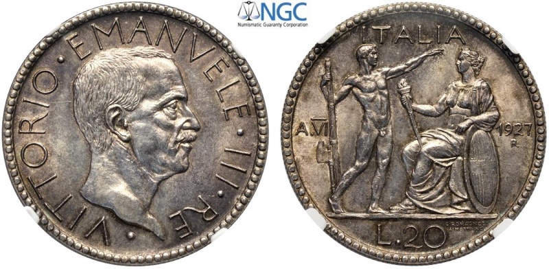 Regno d'Italia, Vittorio Emanuele III (1900-1943), 20 Lire 1927 anno VI, Ag mm 3...