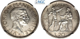 Regno d'Italia, Vittorio Emanuele III (1900-1943), 20 Lire 1929, Tiratura: 50, RRR Ag mm 35,5 g 15,00 in Slab NGC MS64