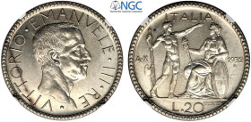 Regno d'Italia, Vittorio Emanuele III (1900-1943), 20 Lire 1932, Tiratura: 50, RRR Ag mm 35,5 g 15,00 in Slab NGC MS65