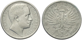Regno d'Italia, Vittorio Emanuele III (1900-1943), 2 Lire 1903, RRR Ag mm 27 g 9,74 MB+
