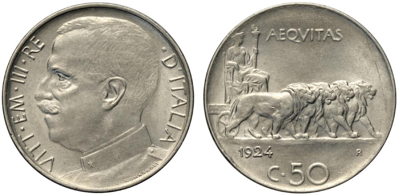 Regno d'Italia, Vittorio Emanuele III (1900-1943), 50 Centesimi 1924 C/ liscio, ...