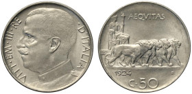 Regno d'Italia, Vittorio Emanuele III (1900-1943), 50 Centesimi 1924 C/ liscio, RRR Ni mm 23,8 g 6,08 q.FDC