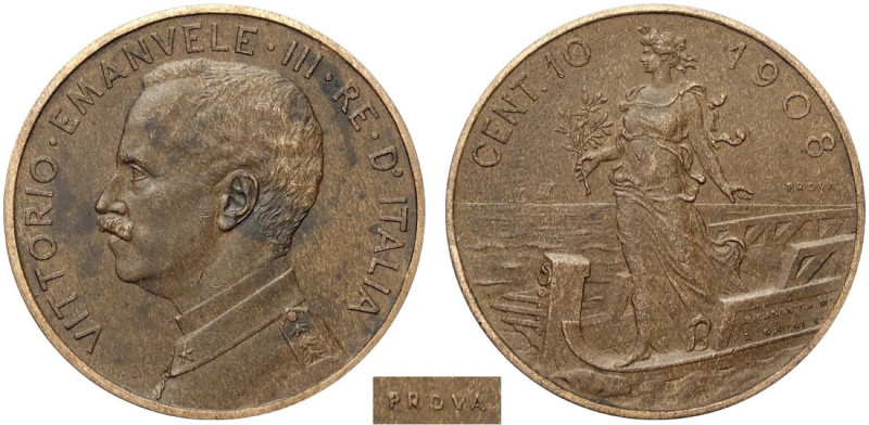 Regno d'Italia, Vittorio Emanuele III (1900-1943), 10 Centesimi 1908 Prova sabbi...