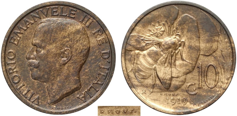 Regno d'Italia, Vittorio Emanuele III (1900-1943), 10 Centesimi 1919 Prova, RR C...