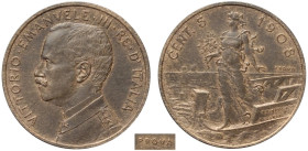 Regno d'Italia, Vittorio Emanuele III (1900-1943), 5 Centesimi 1908 Prova sabbiata, RRRR Cu mm 25 g 4,90 rarissima nella versione sabbiata, FDC